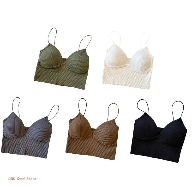 

Sleeveless Ribbed Knit Camisole Solid Color Padded Crop Top Cami Vest for Women