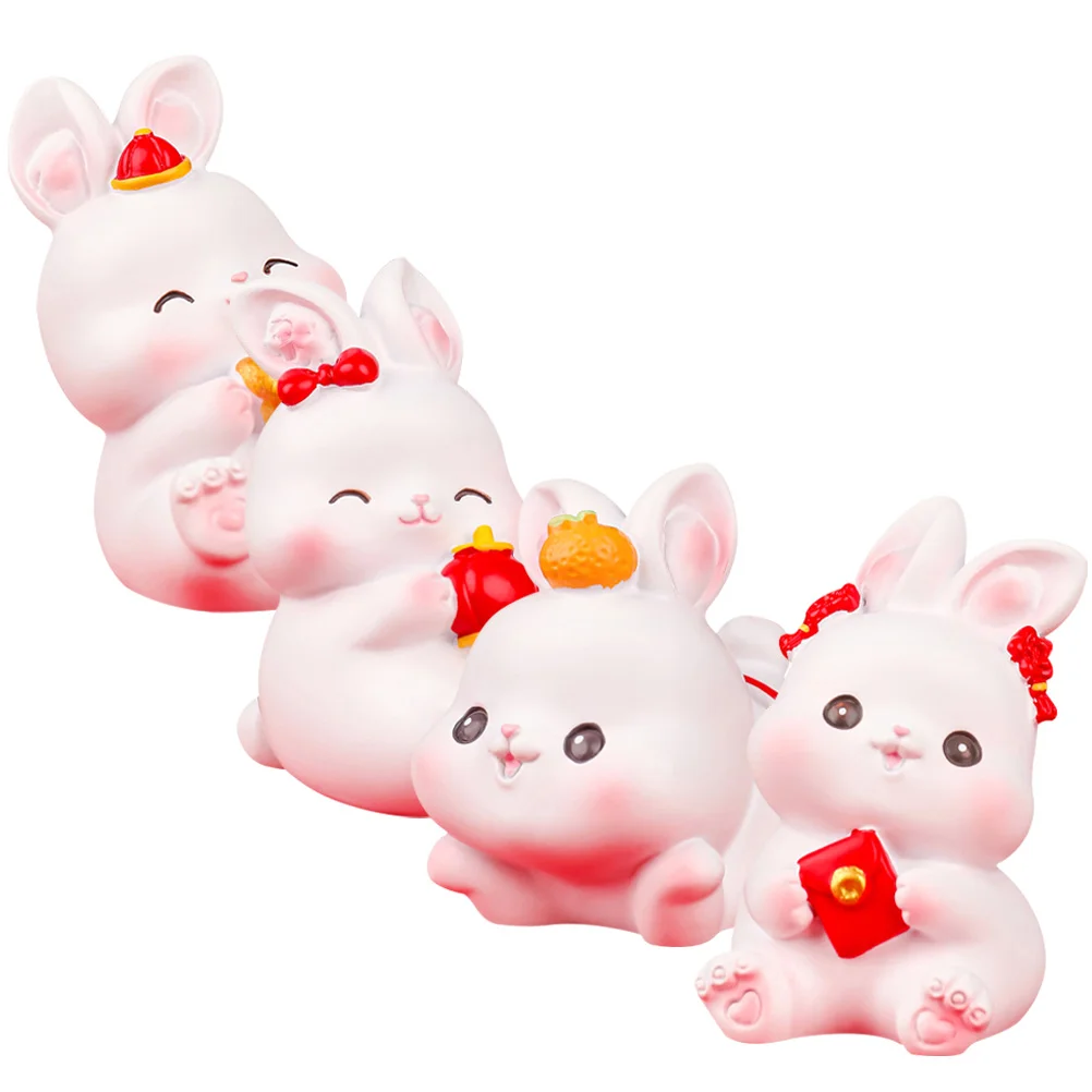 

Rabbit Figurines Zodiac Animal Bunny Toys Micro Year Landscape Figurine Figure Decoration Cakeanimals Accessories Minichinese
