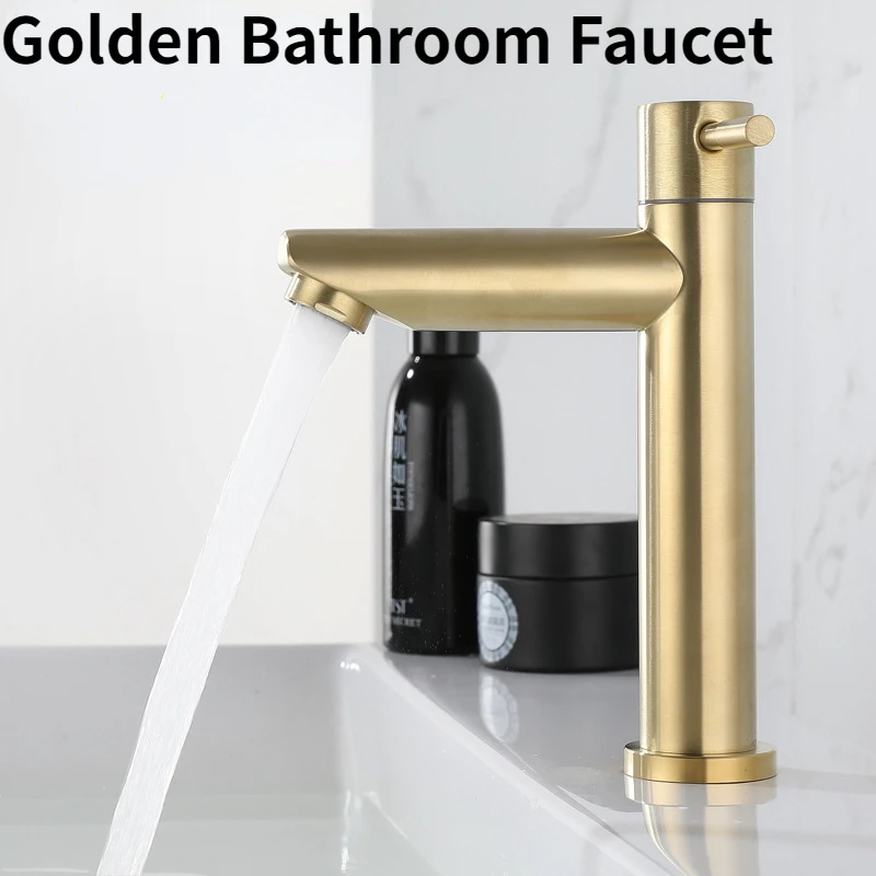 

Gold Bathroom Basin Faucet Stainless Steel Brushed Sink Tap Kitchen Single Cold Foaming Faucet Single Handle Vanity Faucet Mixer