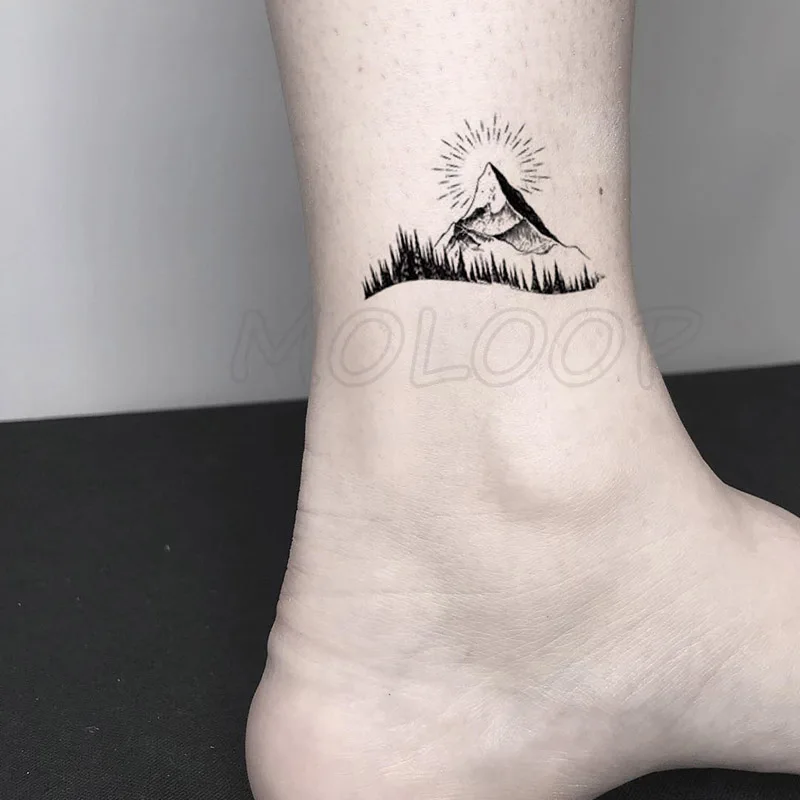 

Tattoo Sticker tree mountain planet sun forest black body art Water Transfer Temporary Fake tatto flash tatoo for kid girl men