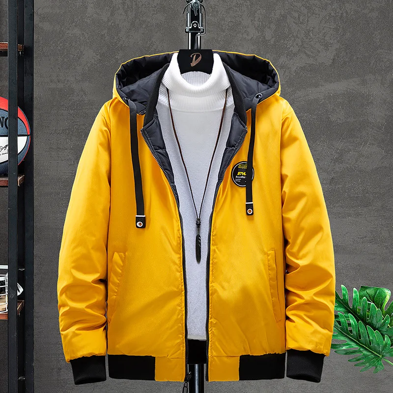 Double-sided Wear Winter Coat Men Ins Youth Gradient Warm Jacket Fashion Thickened Detachable Hooded Workwear Padded Jacket