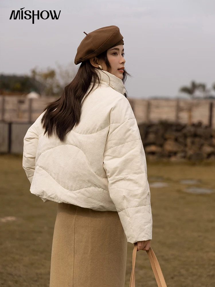 MISHOW Women's White Goose Down Short Down Jackets 2022 Winter Stand Collar Thickening Female Warm Coats Office Lady MXB37Y0145