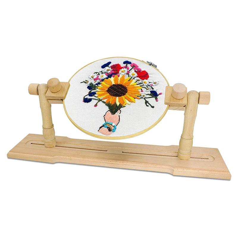 

Adjustable Embroidery Stand, Wooden Cross Stitch Hoop Stand Holder,Desktop 360° Rotating Embroidery Kit Lap Frame