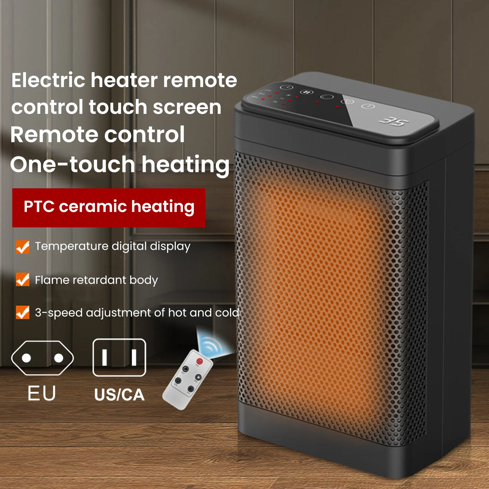 

Electric Heater for Home Room Winter Warm Blower Fast Heater for Office Warmer Heater 1500W Touch Screen Remote Control 110/220V