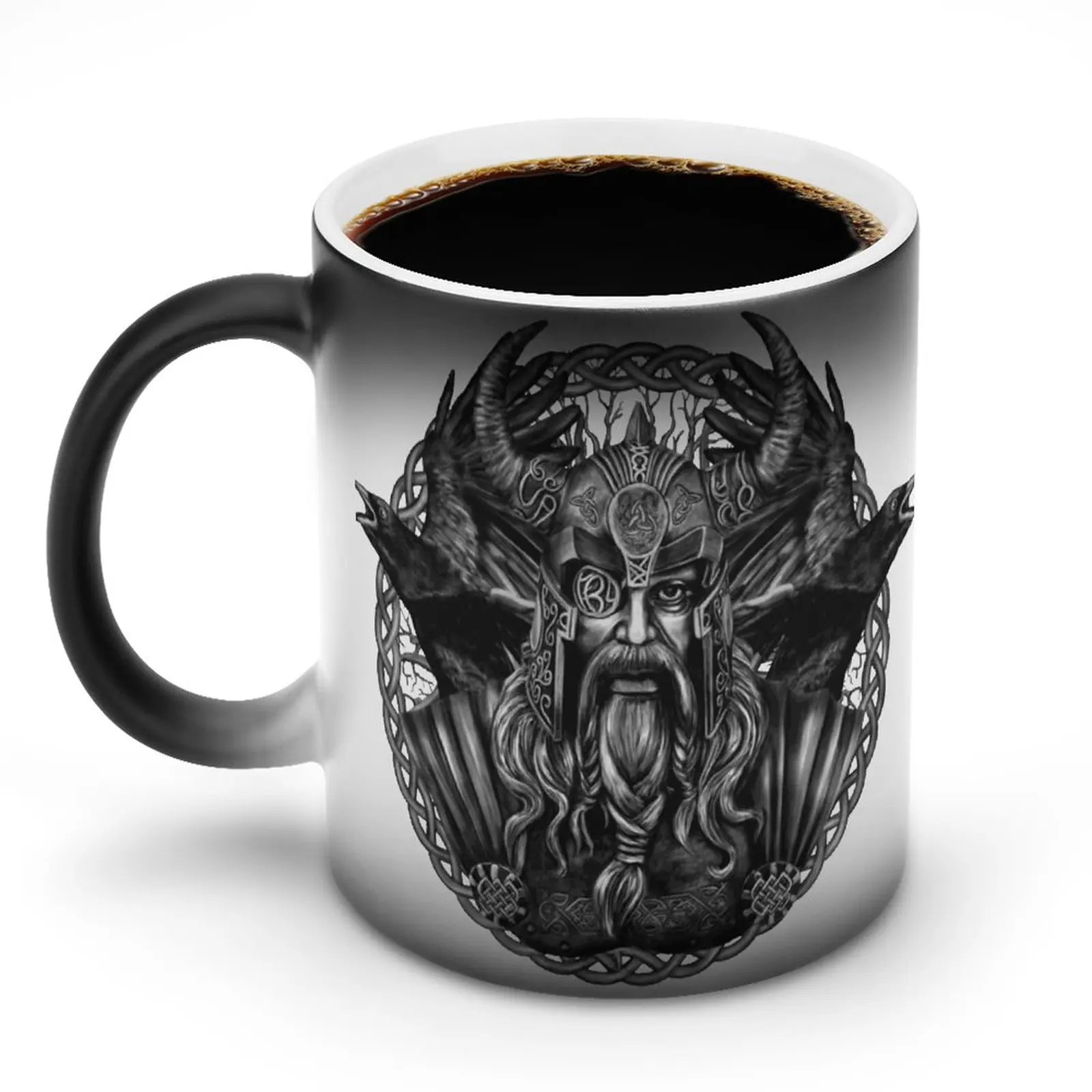

Кружка Odin и Ravens Huginn и Muninn, кружка Odin God Asgard норвежский Бог, кофе с воронами викингов, которые меняют цвет, кружка, дешевые классические чашки