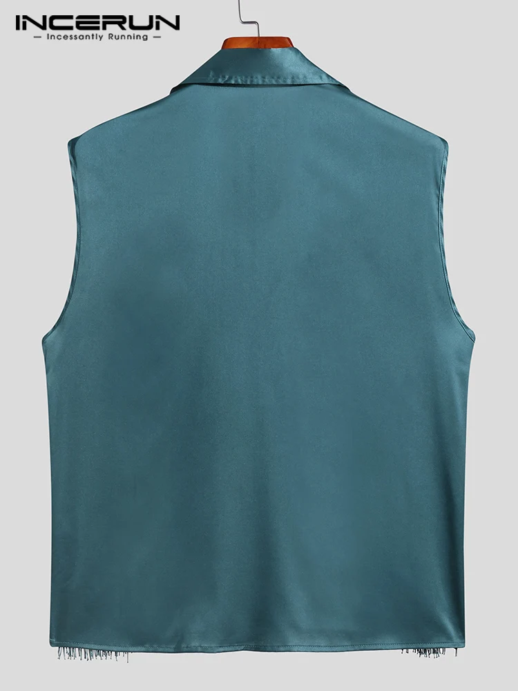 Fashion Casual Style Tops Handsome Men's Tassel Sleeveless Waistcoat Stylish Hot Sale Male Solid Personalized Lapel Shirts S-5XL