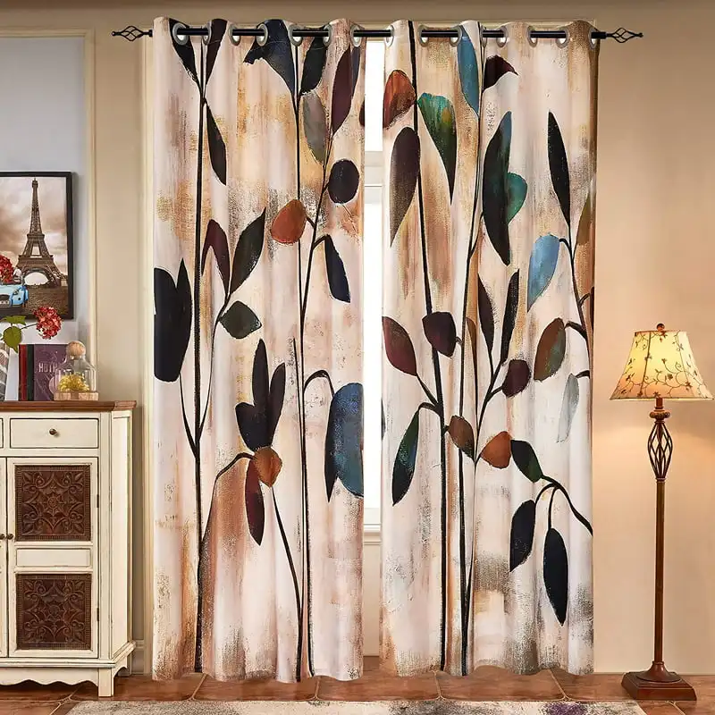 

Stylish Brown Thermal Insulated Blackout 2 Panel Valance Grommet Top Curtains Window Drapes Set(52" x 84")