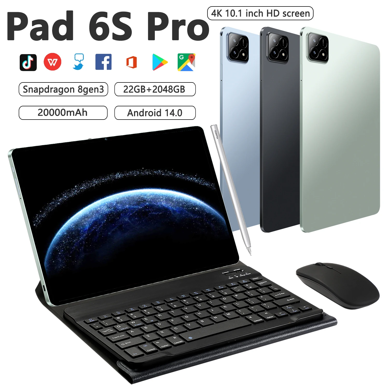 Фото Оригинальный планшет Pad 6S Pro 10,1 дюйма Android 14 Global Snapdragon 8gen3 22 ГБ + 2048 ГБ 20000 мАч 5G Dual SIM WIFI HD полноэкранный №1
