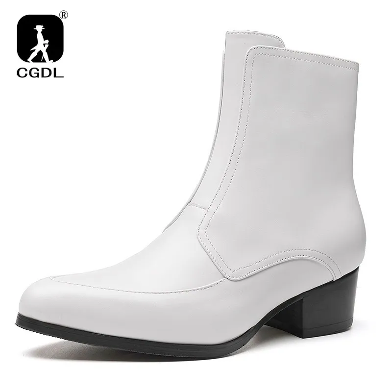 Британские деловые кожаные ботинки для мужчин на высоком каблуке с острым носком