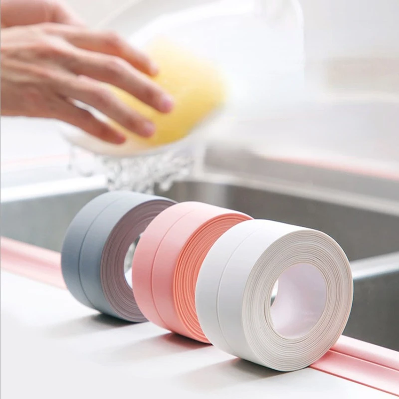 

YX 1Roll Waterproof Mold Proof Adhesive Tape Durable Use PVC Material Kitchen Bathroom Wall Sealing Tape Gadgets 3.2M