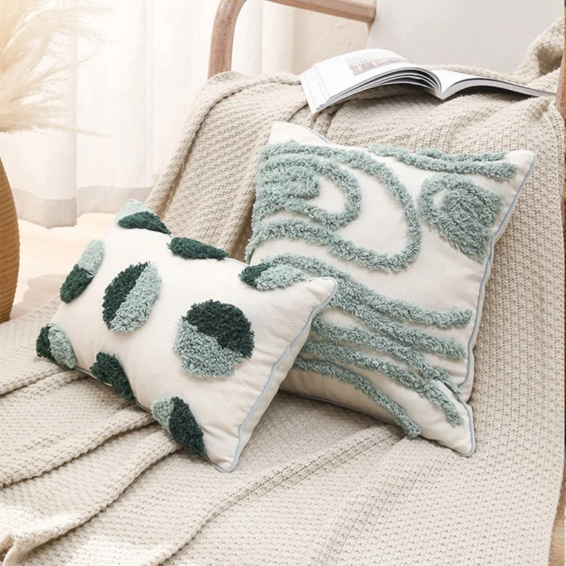 Зеленая стеганная наволочка ручной работы для дивана скандинавский домашний