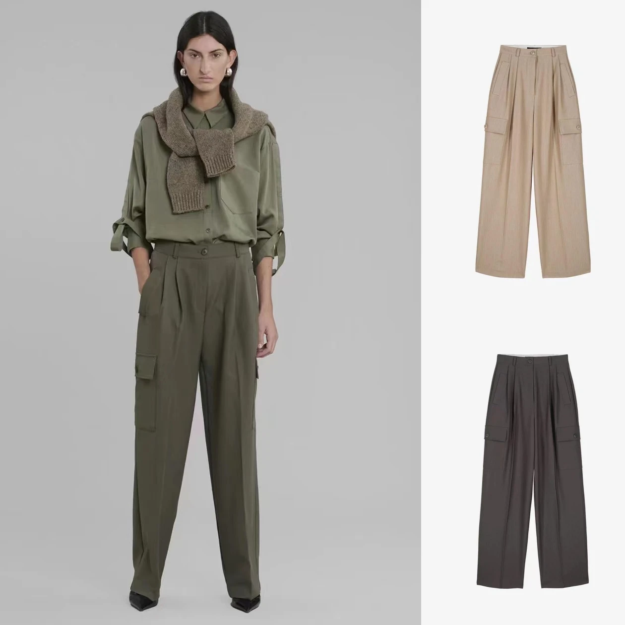 

Fr@nkieShop Pants Женский, плотный, Осень-зима 2023, повседневные брюки с большими карманами
