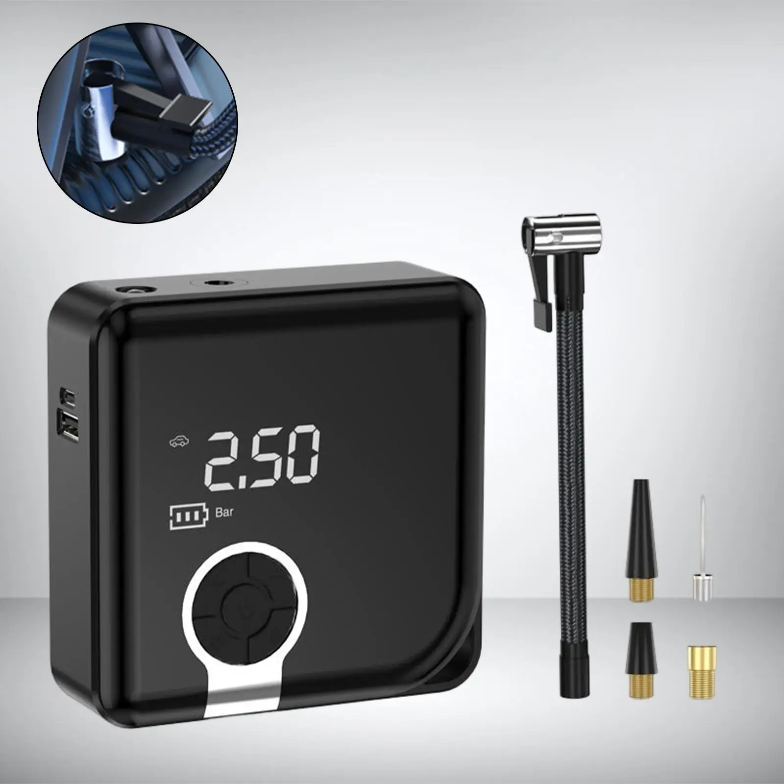 

Portable Air Compressor Tire Inflator LED Illumination Multifunctional Charge