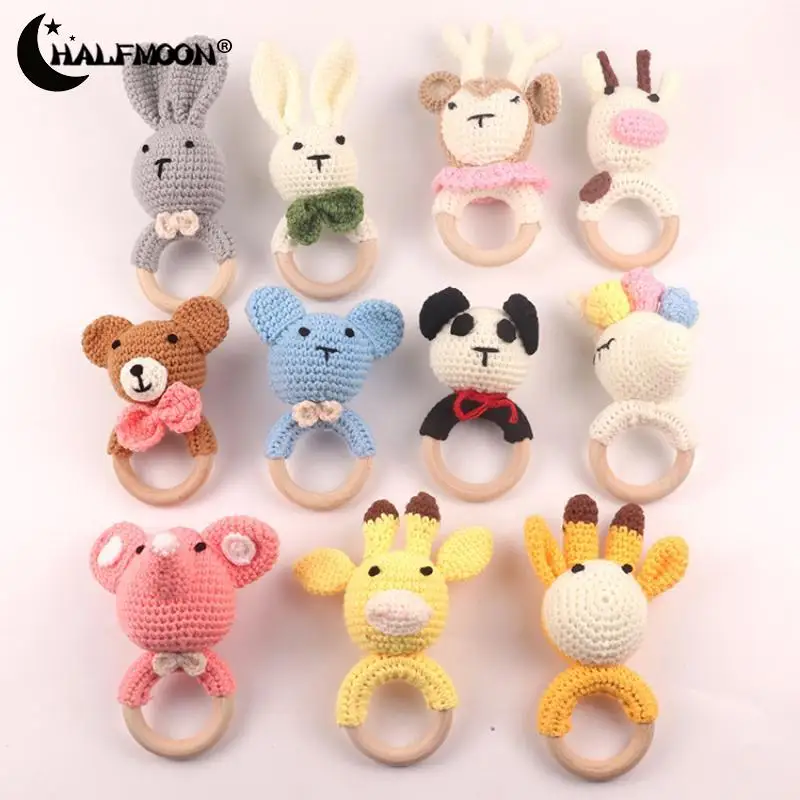 

1 шт. деревянная погремушка для зубов детская хлопковая ручная работа вязаный узор погремушка Мультяшные животные Жевательная погремушка д...