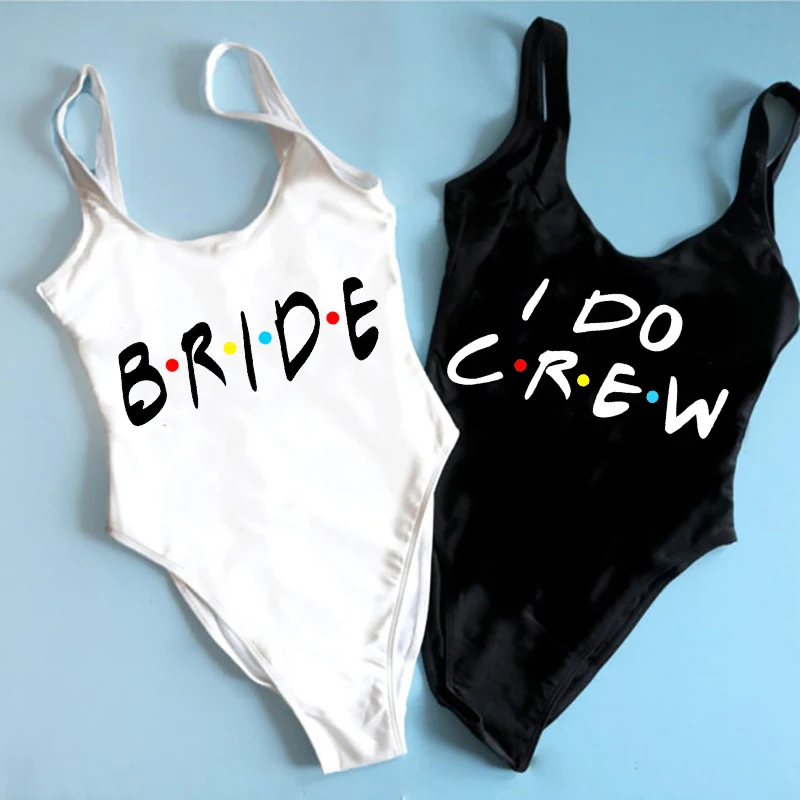 

I Do Crew Bride Swimsuit Friends Themed Bachelorette hen party bridal shower wedding Honeymoon present Bridesmaid proposal gift