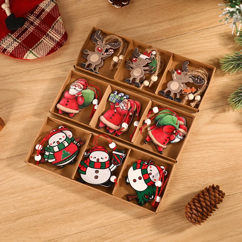 2023 New Year Ornament Christmas Boxed Wooden Pendant Christmas Tree Decor Navidad Garland Noel Christmas Decoration for Home