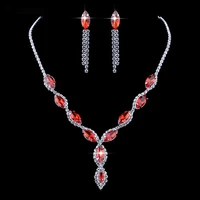 shiny rhinestones 3pc bridal wedding banquet charm jewelry set for women trend necklace diamond tassel earring girl charms gifts