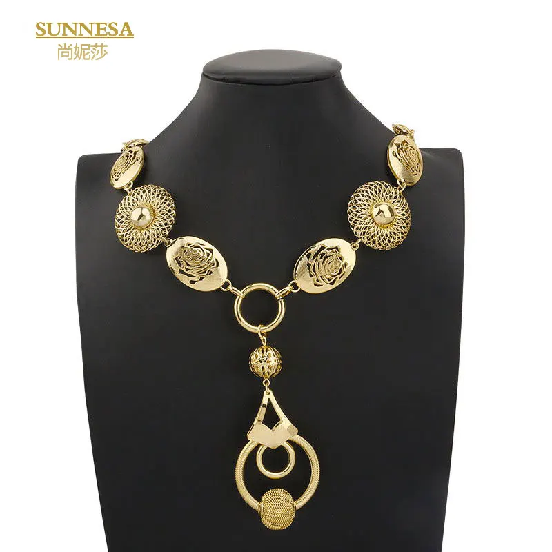 

SUNNESA Long Chain African Golden Jewelry Necklace Long Drop Chain Fashion Jewelry Accessories Dubai Party Wedding Gift
