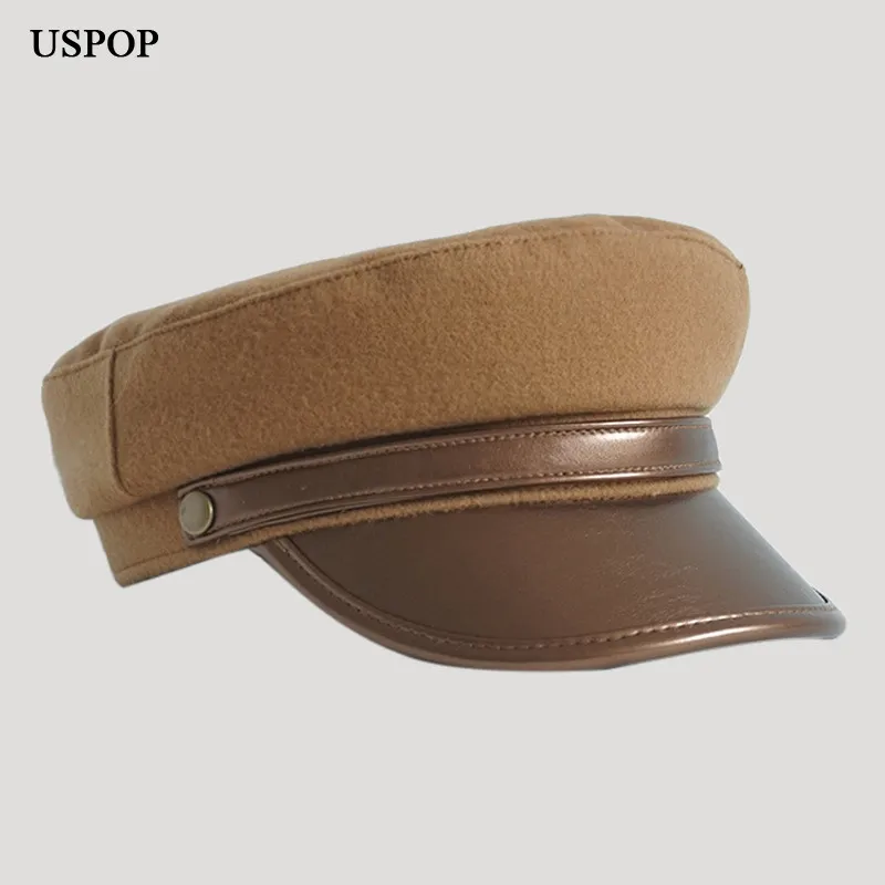 USPOP 2022 New Newsboy Caps Autumn Winter Women Caps Warm Leather Brim Patchwork Wool Cap