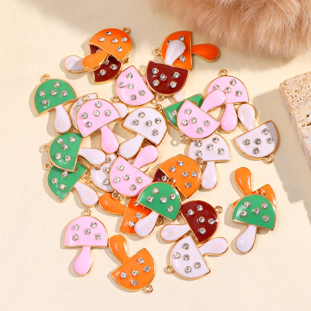 

10Pcs Enamel Crystal Mushroom Plant Charms For Jewelry Making Fine Pendants DIY Necklace Bracelet Earring Accessories