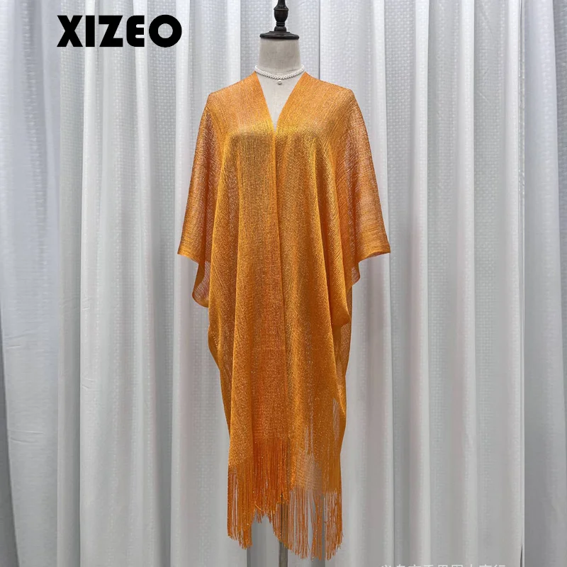 XIZEO 2023 Sexy Fringe Tassel Mesh Sheer Shiny Knitted Tunic Beach Cover Up Cover-ups Beach Dress Beach Wear Beachwear Female