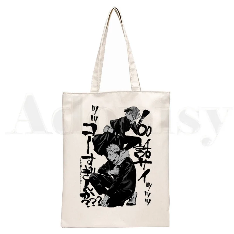 Japanese Anime Jujutsu Kaisen Yuji Itadori Handbags Cloth Canvas Tote Bag Shopping Women Reusable Shoulder Shopper Bags Bolsas