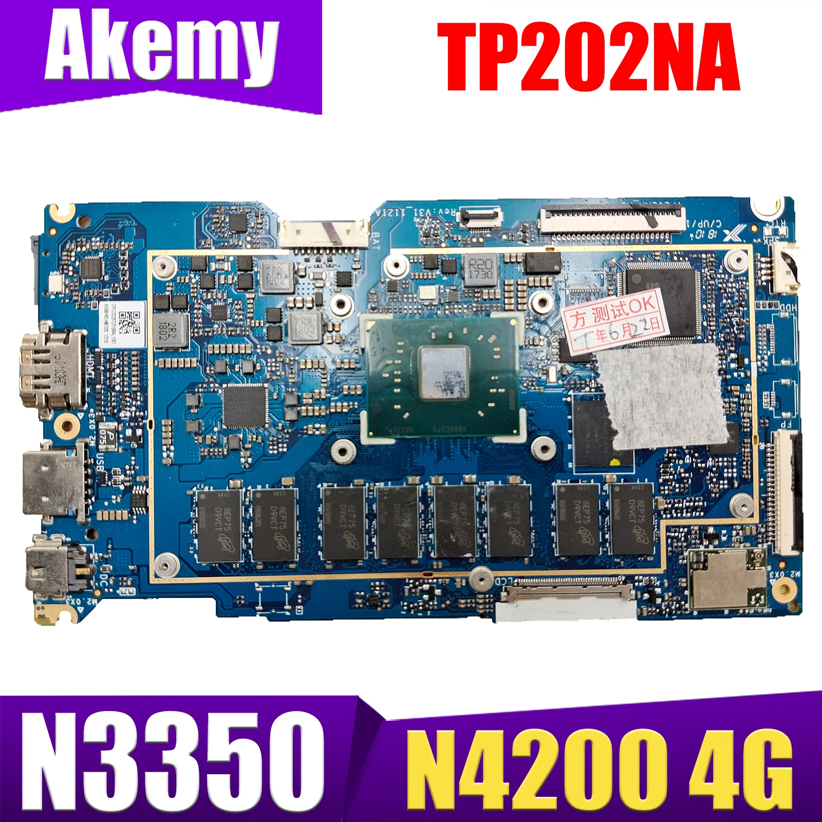 

TP202N MAINboard For ASUS Vivobook Flip 12 TP202 TP202NA Laptop Motherboard With N3350 N4200 4G/RAM