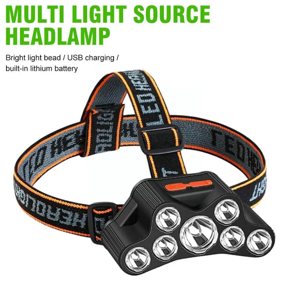 

7LED Flashlight Lantern USB Rechargeable Headlamp Super Outdoor Modes 4 Bright Working Flashlight Waterproof Emergency Head F5V7