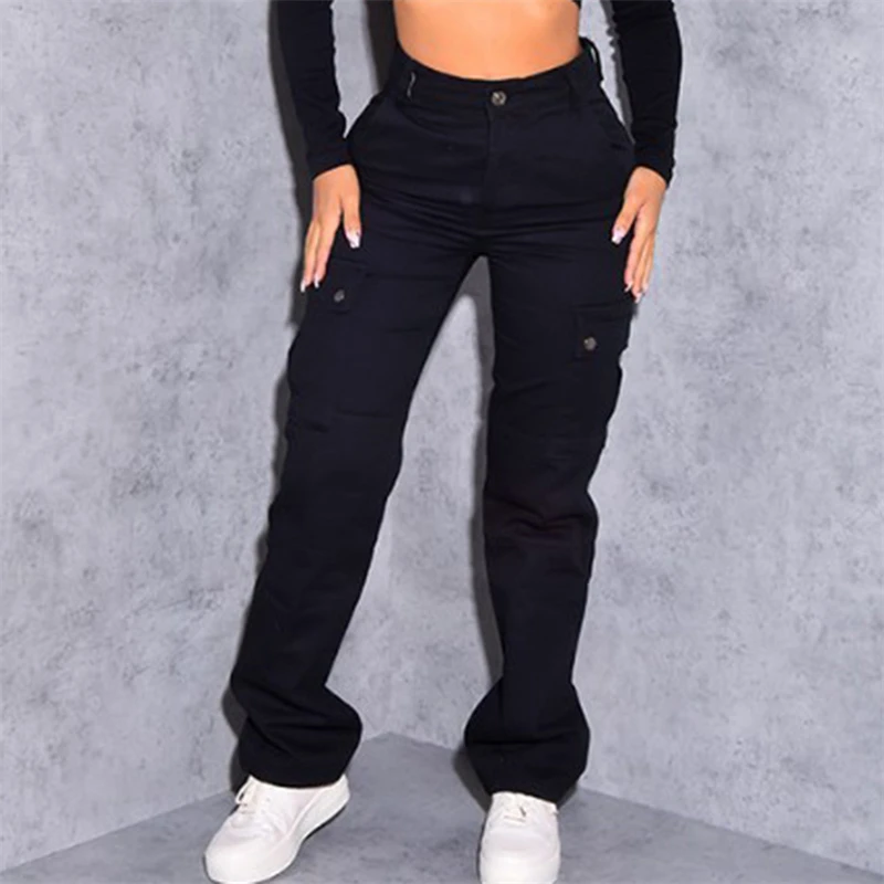 

Women Cargo Pants Vintage Baggy Wide Leg Sweatpants Y2K Denim Drawstring Streetwear High Waist Pockets Trousers Joggers Overalls