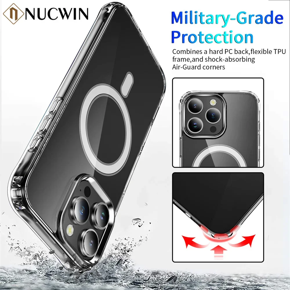 Модный кристально чистый чехол для iPhone 16 15 Pro Max с магнитной беспроводной зарядкой