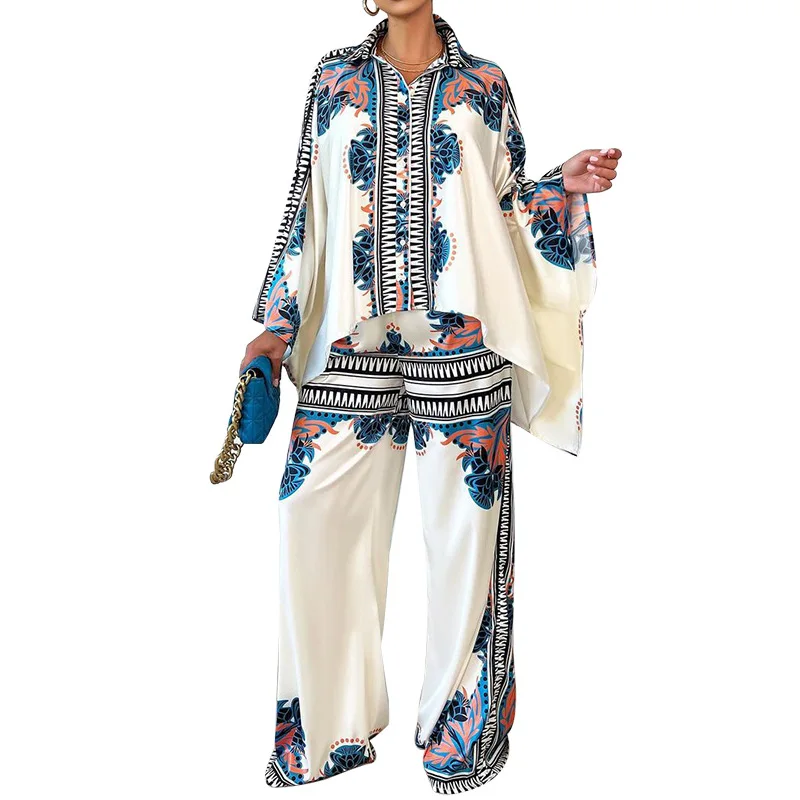 

2 Two Piece Set Africa Clothes For Women New African Dashiki Fashion Suit Loose Top And Wide-leg Pants Party Lady Matching Sets
