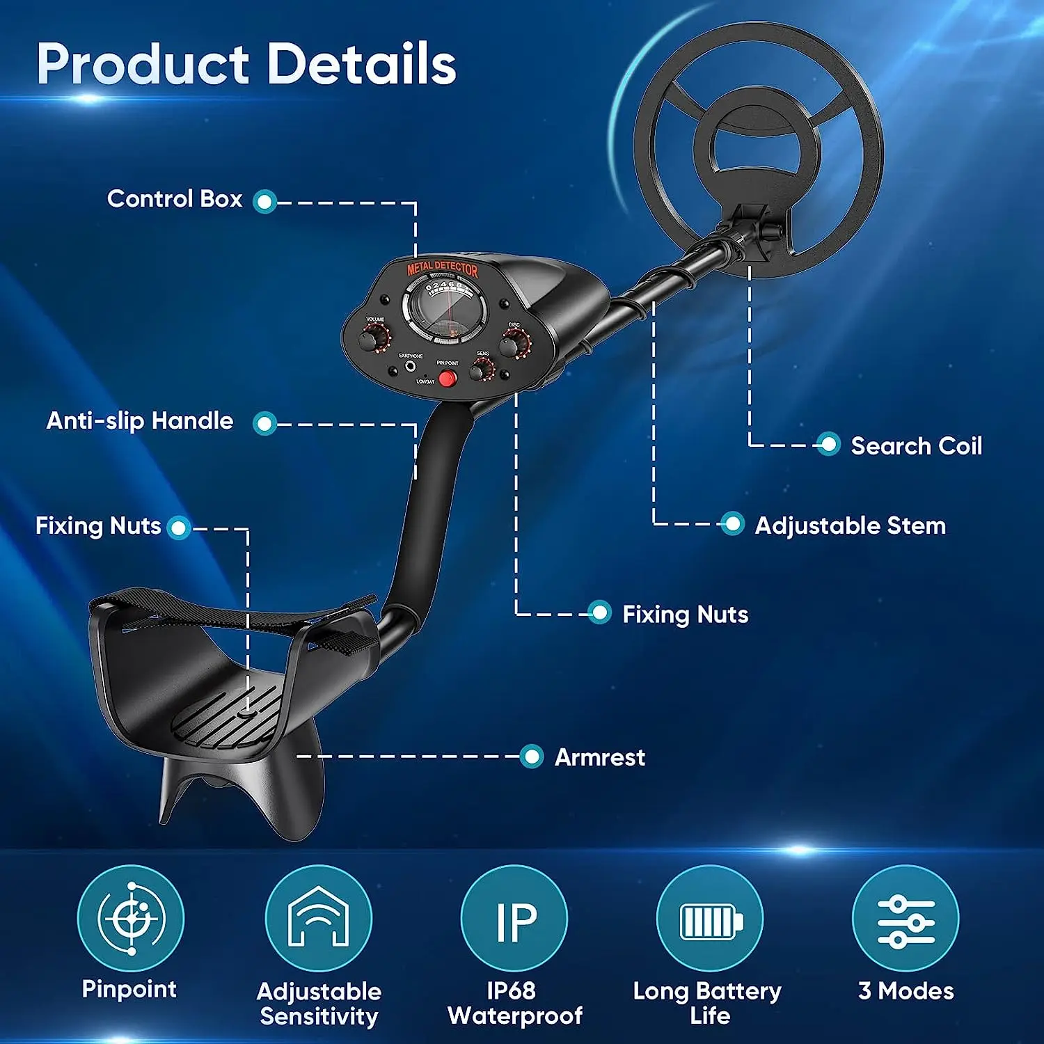 Высокочувствительный детектор золота MD5020 Охота за сокровищами металла Pinpoint