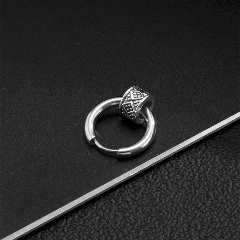 

Fashion Creative Design Sense Printing Circle Earrings Trend Men's Temperament Silver Color Metal Earrings Party Gift Jewelry