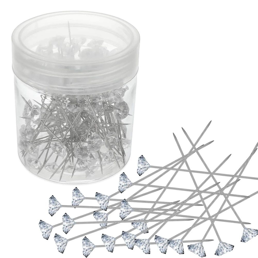 

100PCS Corsage Pins Boutonniere Clear Straight Pins Rhinestones Pins Crystal Diamond Head Pins for DIY Decoration Wedding