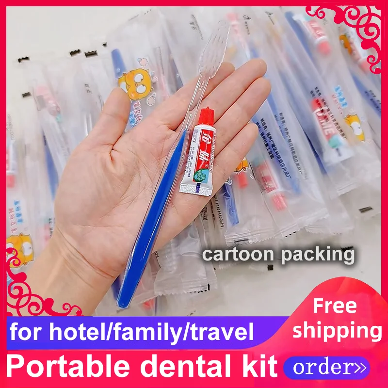 Free Shipping Blue Dental Kit Good Quality High End Hotel Supplies Toothbrush Toothpaste Cartoon Plastic Packing