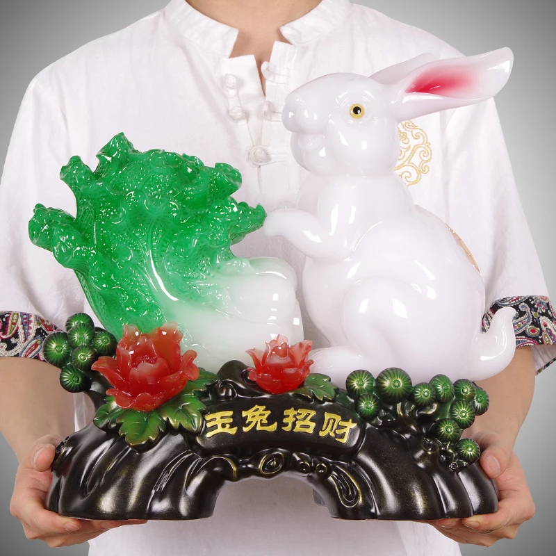 

New Chinese Creative Jade Rabbit Decorations Home Decor Sculptures Living Room Resin Cute Animal Rabbit Mascot Birthday Gift