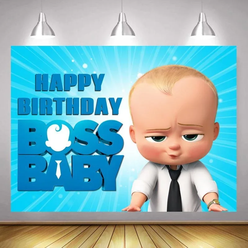 

Cartoon Baby When Boss Blue Party Background Boy Birthday Party Decorates Supplies Children Photo Photography Studio Backdrop