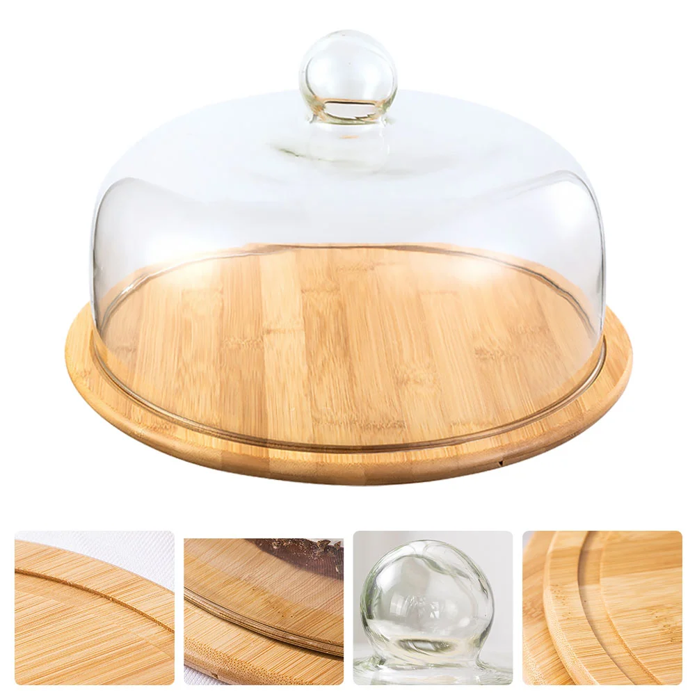 

Плоский Круглый стеклянный купол для торта, прозрачная крышка, подставка для торта, набор крышек с деревянной основой для дисплея против брызг (купол