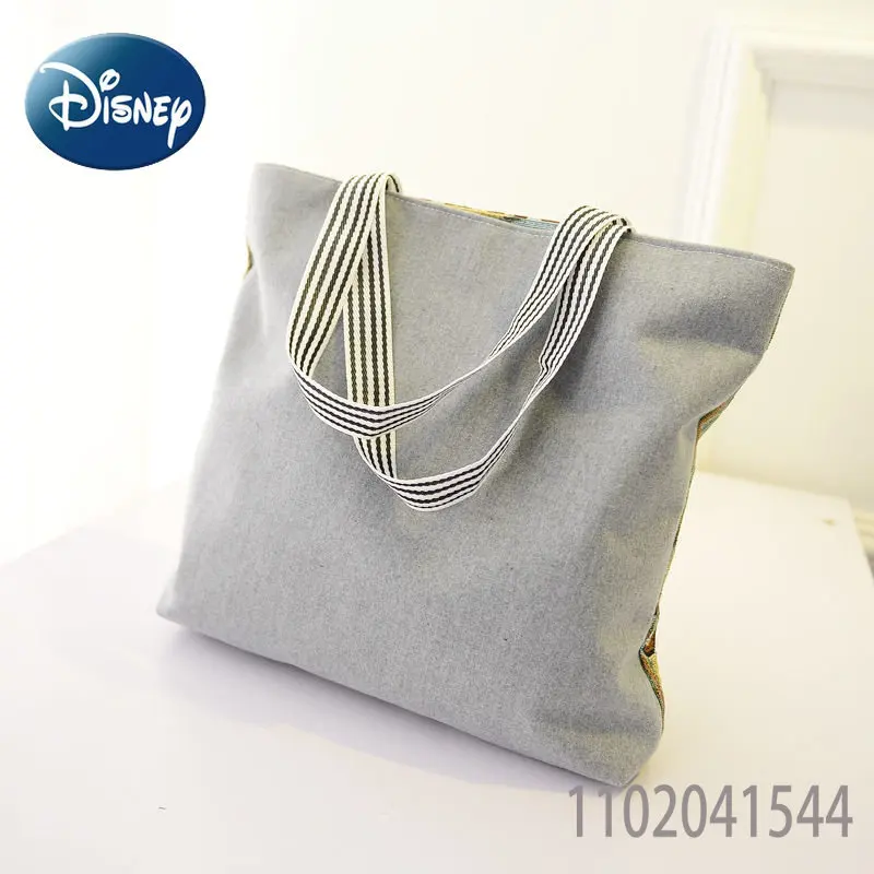 Disney Tote Bag Large Capacity Durable Mickey Canvas Pooh Bear Cartoon Embroidery Shopping Shoulder Handbag for Girl