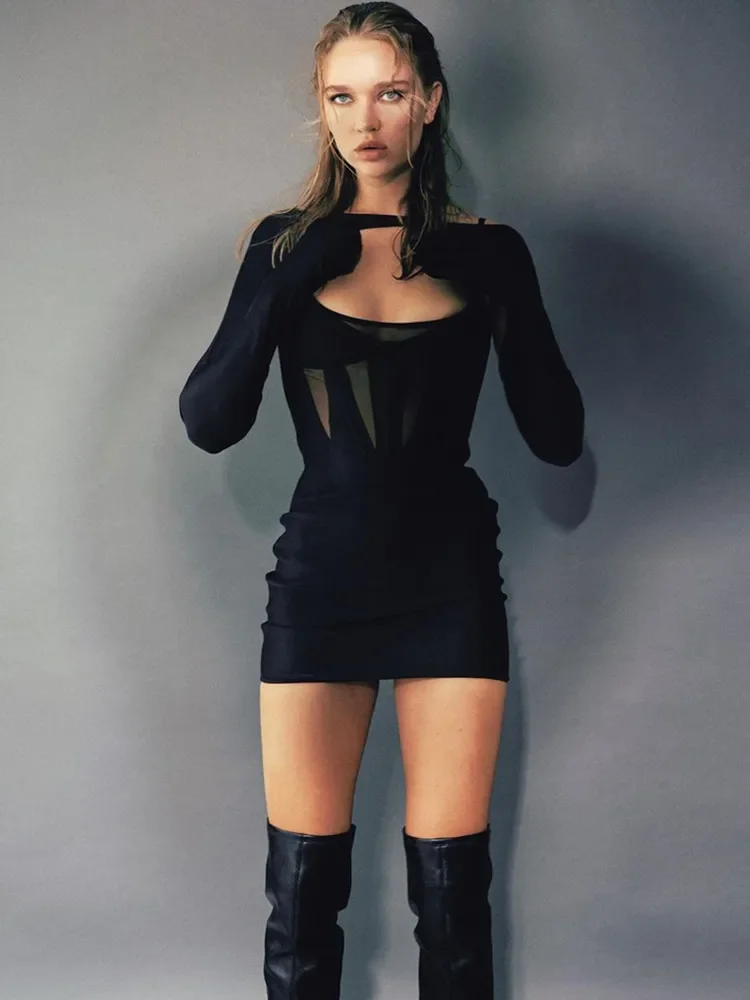 Новинка лета 2024 женское Бандажное платье на бретелях-спагетти с U-образным