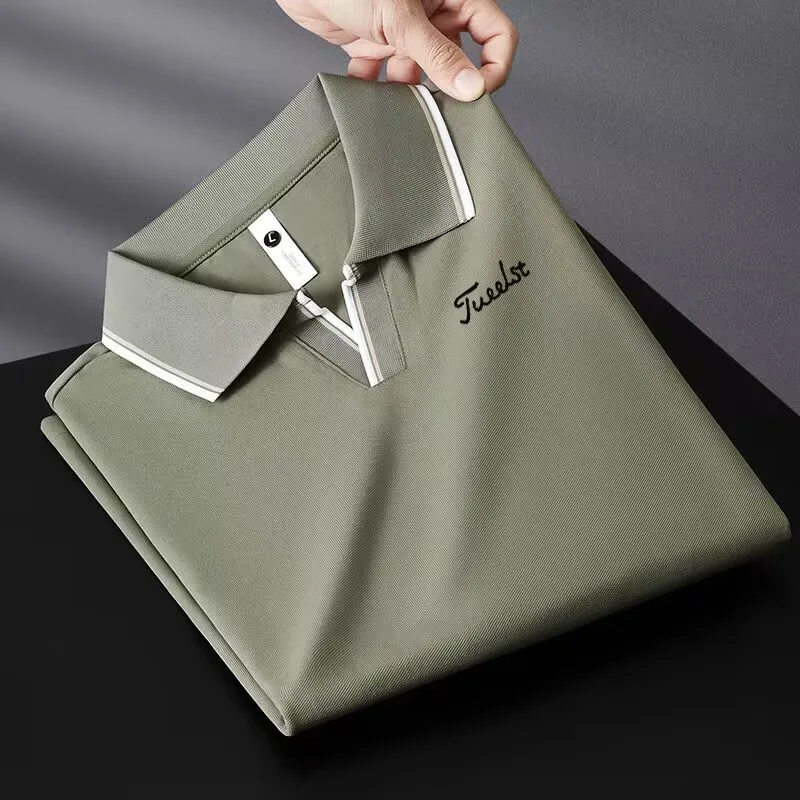 2023 Golf Summer New Embroidered Polo Shirt Men's Fashion Youth Short Sleeve Slim Turn V-neck T-shirt Men