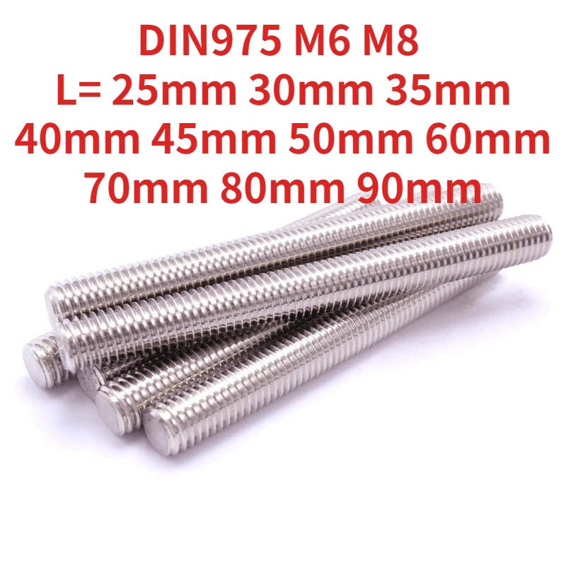 

10pc DIN975 M6 M8 Threaded Rod Full-Thread Bar 304 Stainless Steel Fasteners Silver 25-90mm 30mm 40mm 50mm 60mm 70mm 80mm 90mm