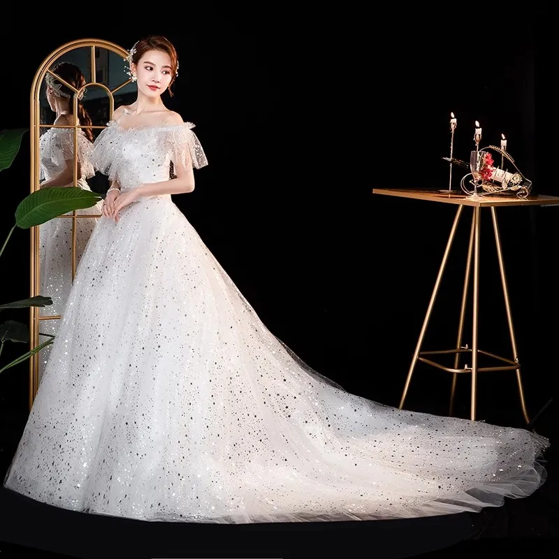 Женское свадебное платье It's Yiiya белое до пола с открытыми плечами и рюшами на