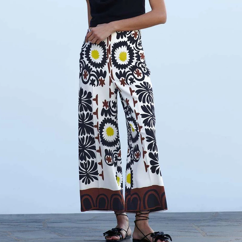 

2022 Women High Street Print Wide Leg Pants Female High Waist Casual Pants Mujer Pantalon LY9850