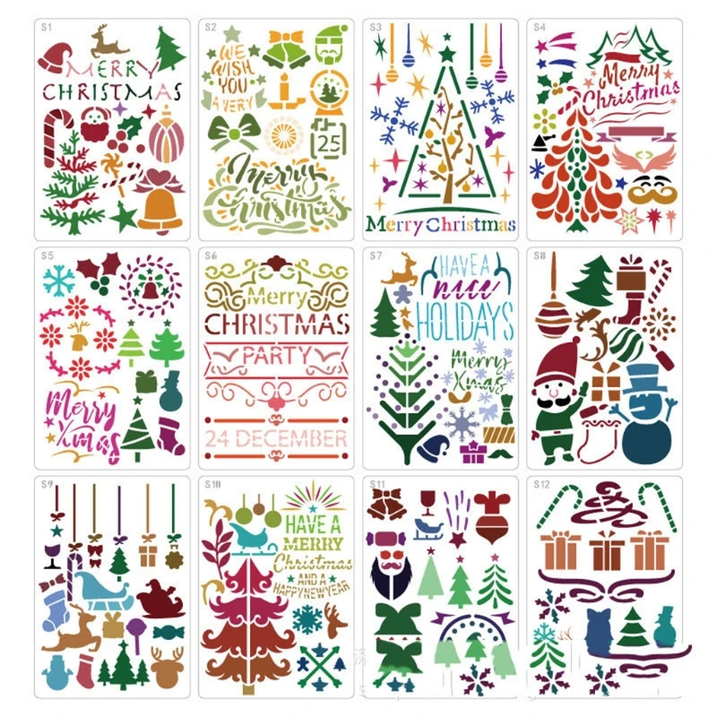 

12 Pcs Hollow-out PET Template Classic Christmas Theme Design for DIY Handcrafts Drop Shipping