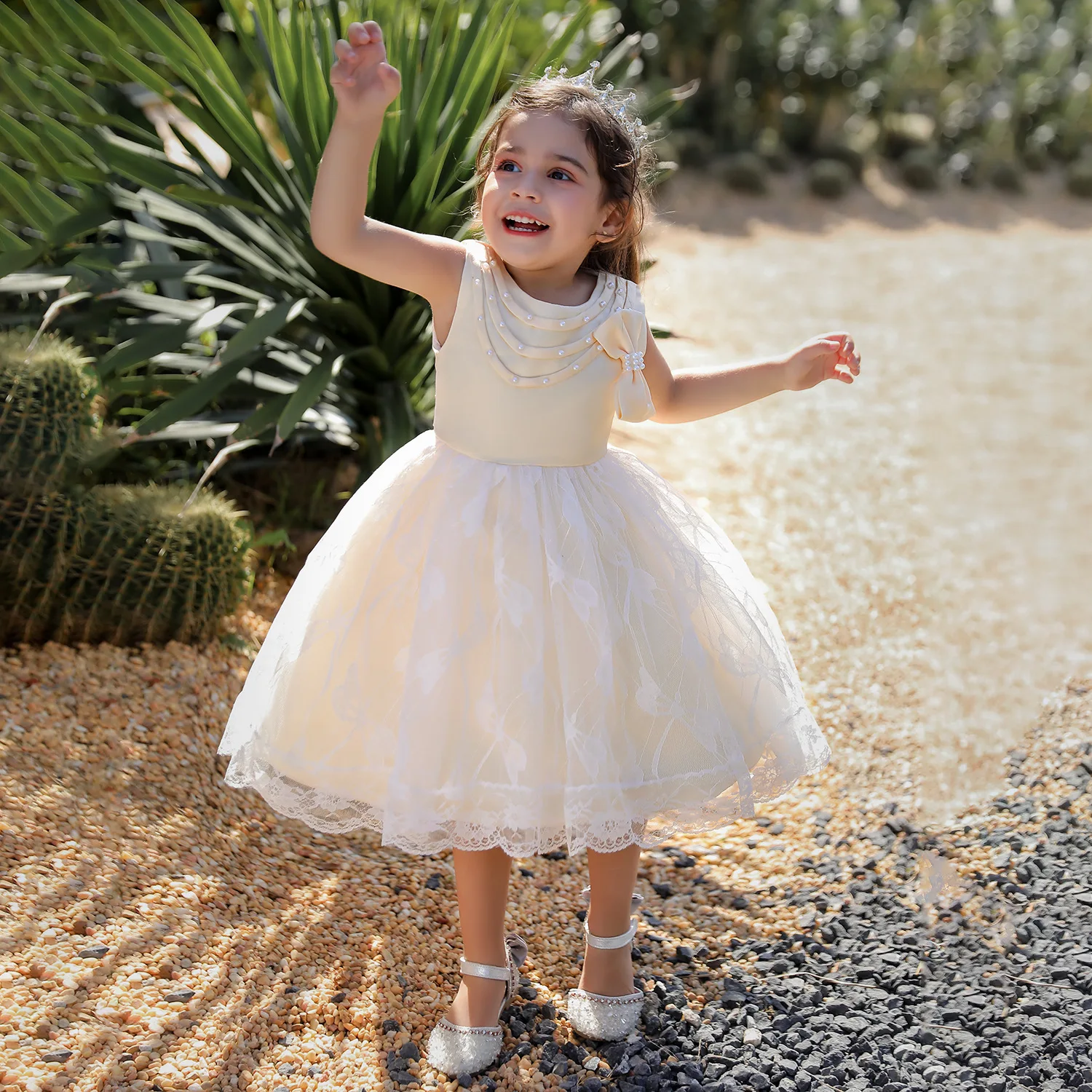 

Children Flower Tutu Dress For 1-5 Years Girls Wedding Birthday Party Kids Lace Champagne Gown Costume Clothing Vestidos