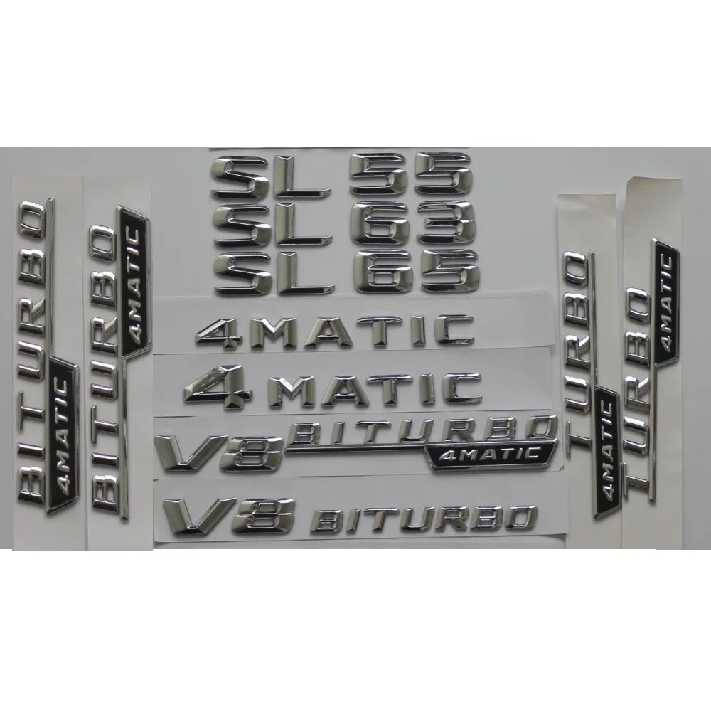 Chrome Shiny Silver Car Trunk Rear Number Letters Words Emblems Sticker for Mercedes Benz SL55 SL63 SL65 AMG 4MATIC