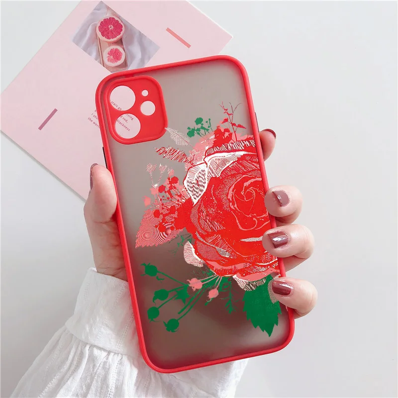 

Vintage Red Roses Phone Case For iPhone 12 11 13 Pro Max 14 Pro X XR XS Max 8 7 Plus SE2020 Camera Protection Hard Back PC Coque