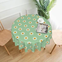 daisy little flower green round table cover polyester stain and wrinkle resistant table cloth for kitchen dining coffee party