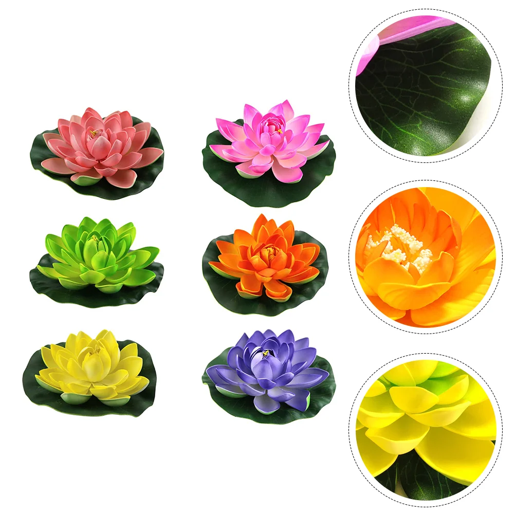 

6 PCS Artificial Lotus Green Flowers Lifelike Decor Preserved False Dance Props Eva Emulated Simulated Fake Floating Water Lily